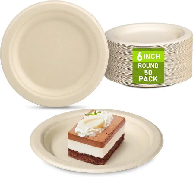 Main image of Small Disposable Plates 6 inch,50 Pack Compostable Dessert Plates