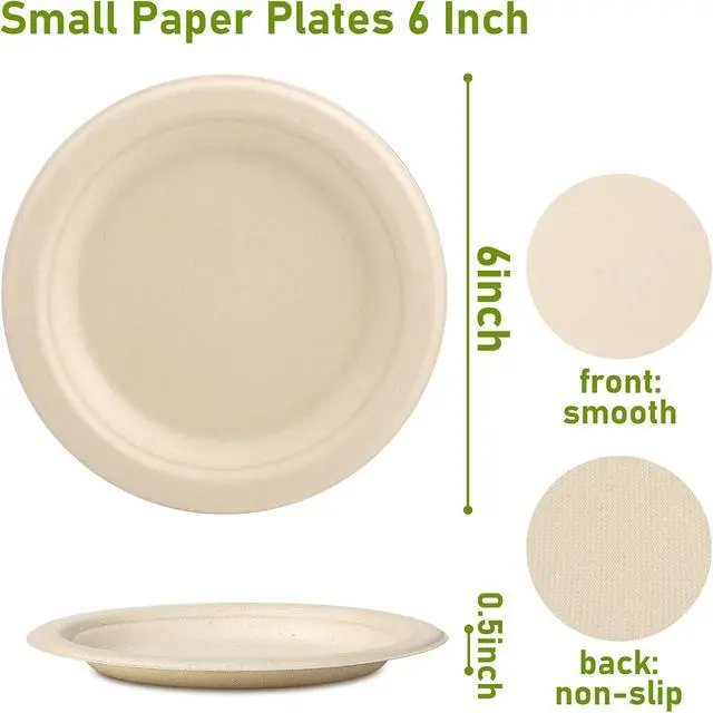 Alt view image 2 of 7 - Small Disposable Plates 6 inch,50 Pack Compostable Dessert Plates
