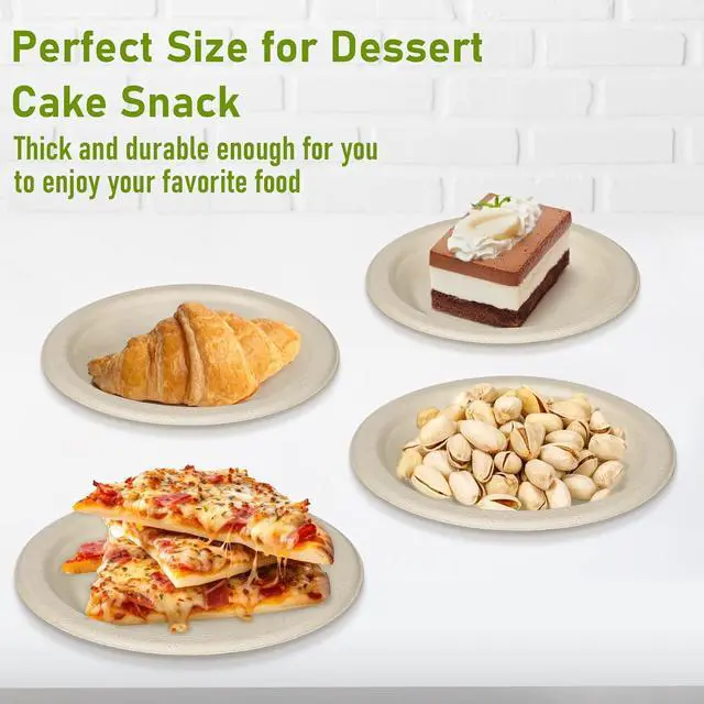 Alt view image 7 of 7 - Small Disposable Plates 6 inch,50 Pack Compostable Dessert Plates