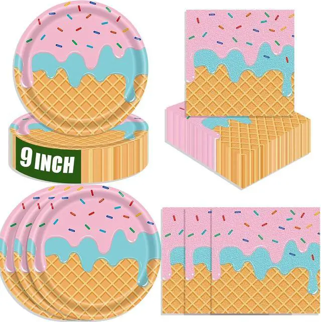 Main image of 40 Pcs Ice Cream Plates and Napkins Party Supplies,Disposable Ice Cream Paper Plates and Napkins Tableware Set for Birthday Baby Shower Sweet Summer Ice Party Serve 20 Guests