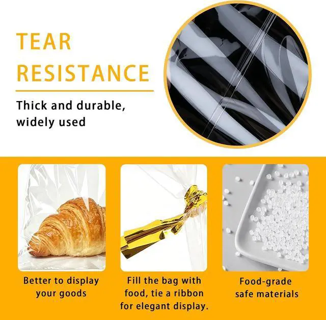 Alt view image 3 of 7 - Nobranded 50 pcs Clear 11" x 14" Flat Cello Cellophane Bags Poly Treat Bags 2.8 mils for Gift Wrapping, Bakery, Cookie, Candies, Toast, Dessert, Party Favors Packaging with Color Twist Ties