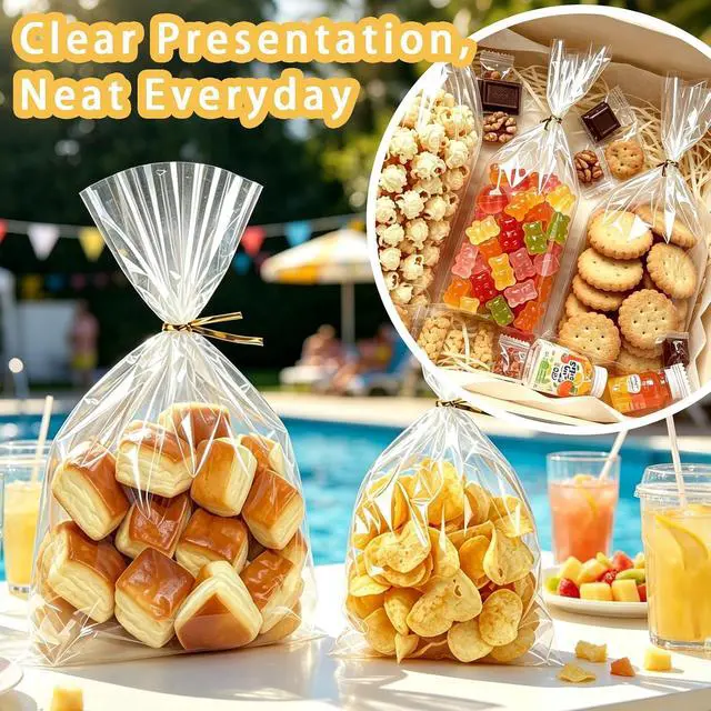Alt view image 7 of 7 - Nobranded 50 pcs Clear 11" x 14" Flat Cello Cellophane Bags Poly Treat Bags 2.8 mils for Gift Wrapping, Bakery, Cookie, Candies, Toast, Dessert, Party Favors Packaging with Color Twist Ties
