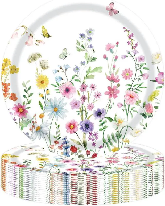 Main image of 50PCS Wildflower Party Paper Plates 7 Inch, Disposable Floral Cake Dessert Plates for Spring Summer Picnic Wedding Baby Shower Birthday Tea Party Decorations (Wildflower)
