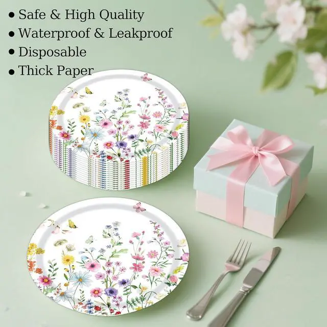 Alt view image 3 of 7 - 50PCS Wildflower Party Paper Plates 7 Inch, Disposable Floral Cake Dessert Plates for Spring Summer Picnic Wedding Baby Shower Birthday Tea Party Decorations (Wildflower)