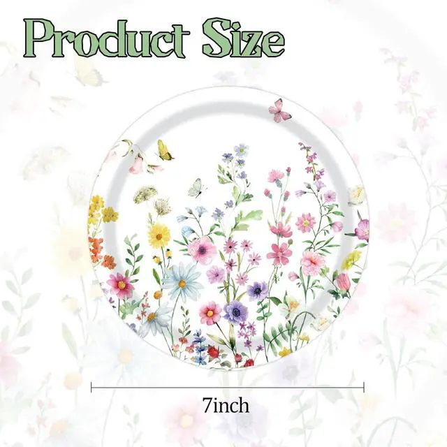 Alt view image 2 of 7 - 50PCS Wildflower Party Paper Plates 7 Inch, Disposable Floral Cake Dessert Plates for Spring Summer Picnic Wedding Baby Shower Birthday Tea Party Decorations (Wildflower)