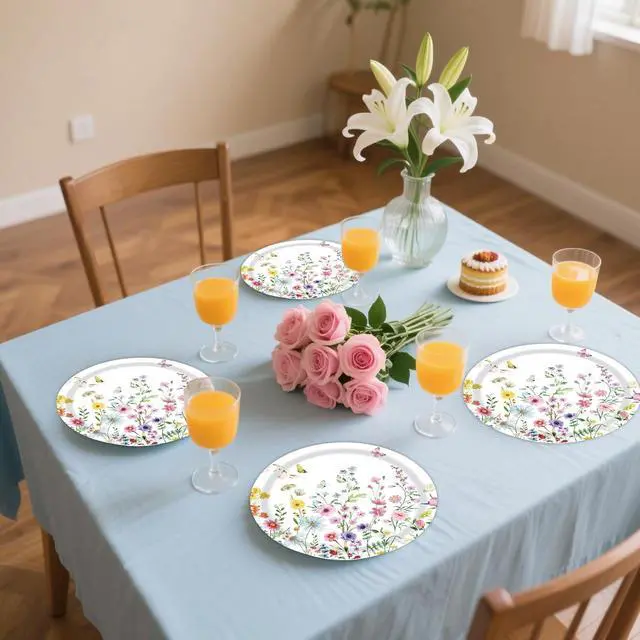 Alt view image 5 of 7 - 50PCS Wildflower Party Paper Plates 7 Inch, Disposable Floral Cake Dessert Plates for Spring Summer Picnic Wedding Baby Shower Birthday Tea Party Decorations (Wildflower)