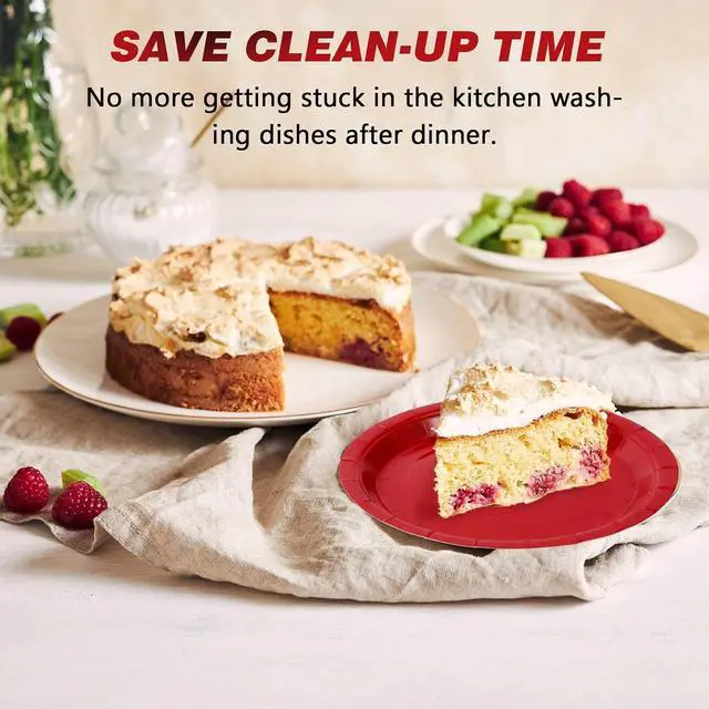 Alt view image 4 of 6 - Red Disposable Paper Plates, 7 Inch Dessert Cake Plates, 50 Count Bulk
