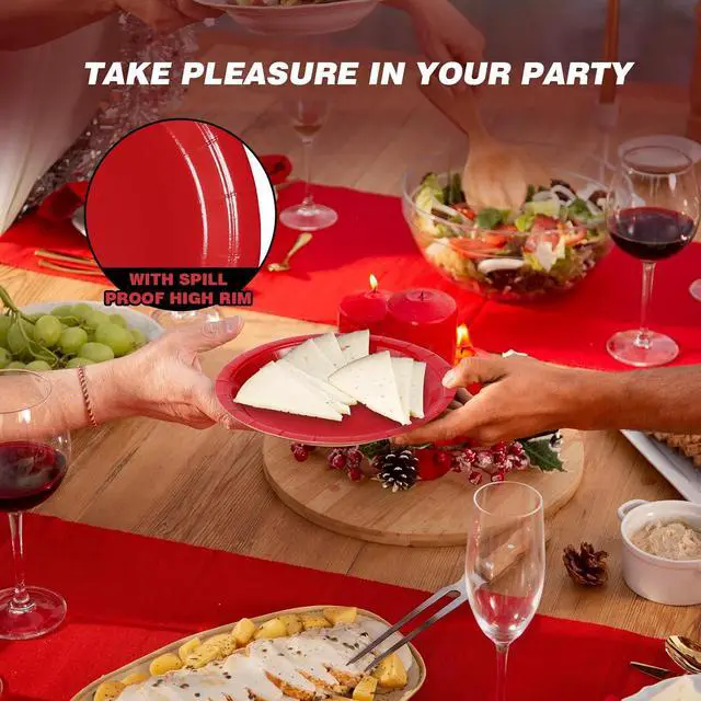 Alt view image 5 of 6 - Red Disposable Paper Plates, 7 Inch Dessert Cake Plates, 50 Count Bulk