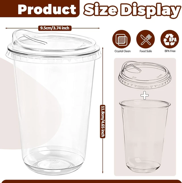 Alt view image 2 of 7 - 25 Set 16 oz Disposable Clear Round Bottom Plastic Cups with Sip Lids