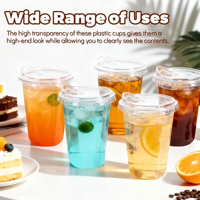 Alt view image 4 of 7 - 25 Set 16 oz Disposable Clear Round Bottom Plastic Cups with Sip Lids
