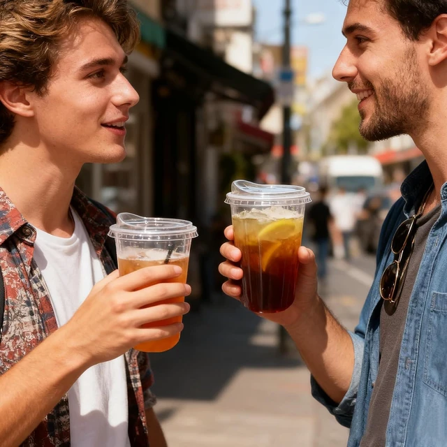 Alt view image 6 of 7 - 25 Set 16 oz Disposable Clear Round Bottom Plastic Cups with Sip Lids