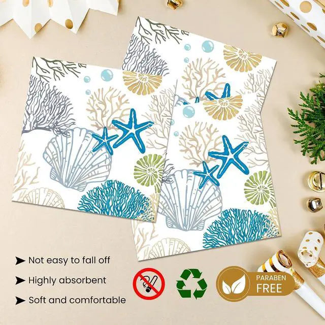 Alt view image 4 of 7 - 40 Pcs Ocean Seashell Plates and Napkins Party Supplies, Coastal Beach Paper Plates Napkins Starfish Coral Disposable Tableware Set for Summer Birthday Baby Shower Beach Party Decorations (Ocean)