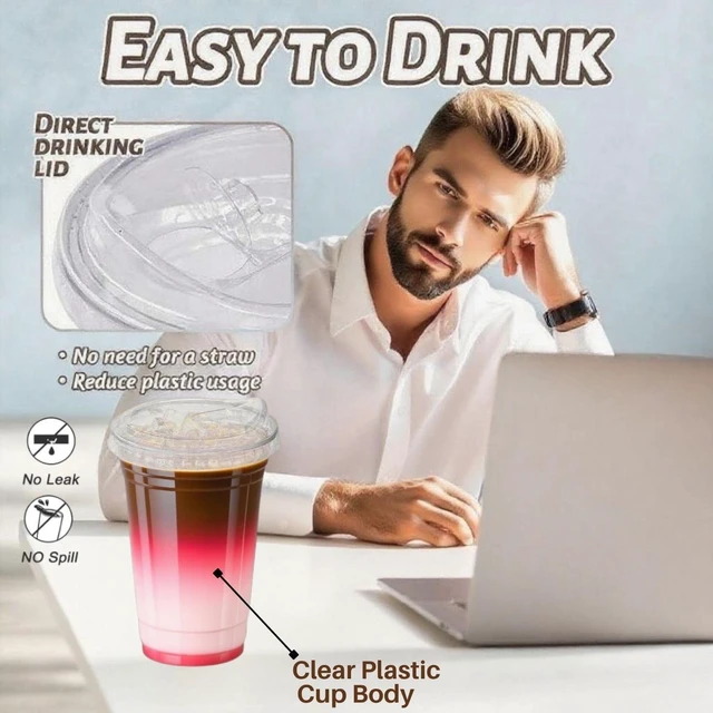 Alt view image 2 of 6 - 25 Sets- 20 oz Clear Plastic Cups with Strawless-Sip-Lids, Disposable Cup Plastic Iced Coffee Cups for Cold Drinks, Smoothies and Juices