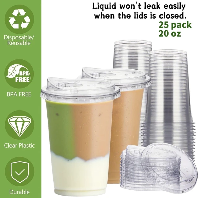 Alt view image 6 of 6 - 25 Sets- 20 oz Clear Plastic Cups with Strawless-Sip-Lids, Disposable Cup Plastic Iced Coffee Cups for Cold Drinks, Smoothies and Juices