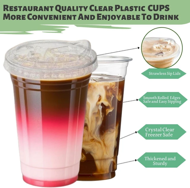 Alt view image 5 of 6 - 25 Sets- 20 oz Clear Plastic Cups with Strawless-Sip-Lids, Disposable Cup Plastic Iced Coffee Cups for Cold Drinks, Smoothies and Juices