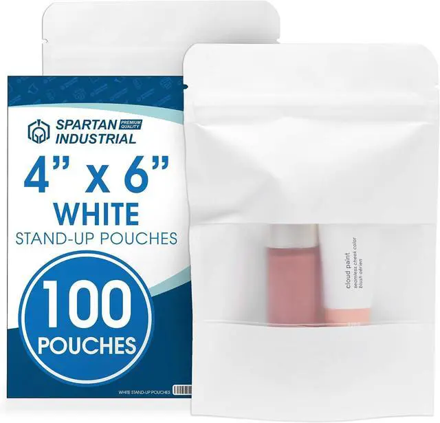 Main image of 4" X 6" White Resealable Stand-Up Pouches - Pack of 100 Small