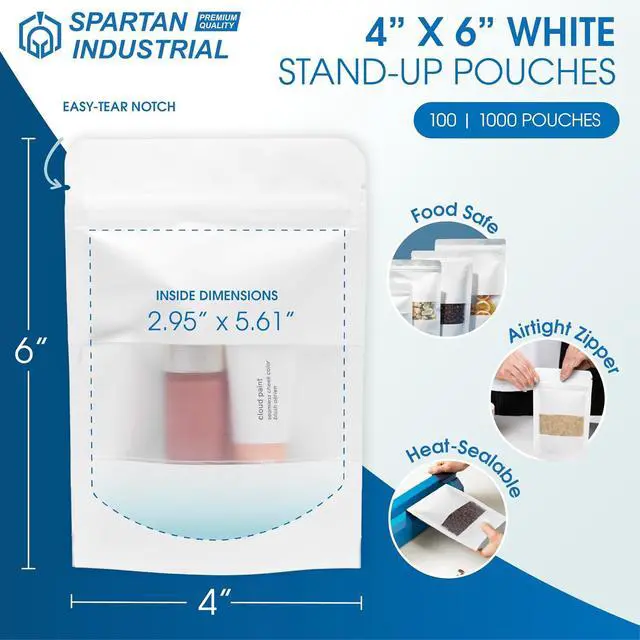 Alt view image 2 of 7 - 4" X 6" White Resealable Stand-Up Pouches - Pack of 100 Small