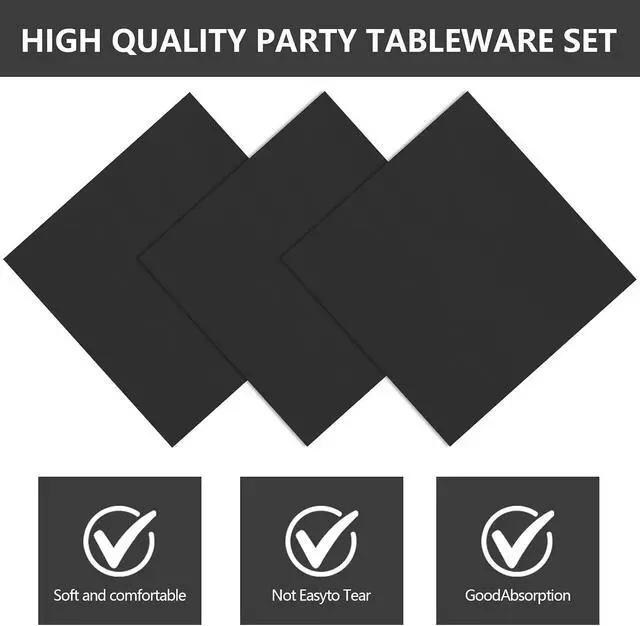 Alt view image 3 of 7 - Black 9Inch Paper Plates and Napkins Disposable Plates Serves 24
