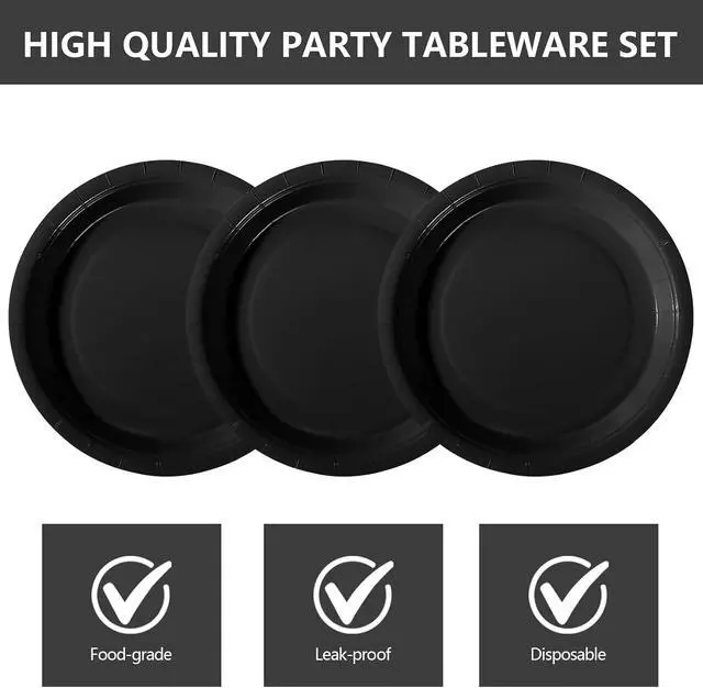 Alt view image 4 of 7 - Black 9Inch Paper Plates and Napkins Disposable Plates Serves 24