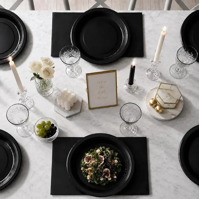 Alt view image 6 of 7 - Black 9Inch Paper Plates and Napkins Disposable Plates Serves 24