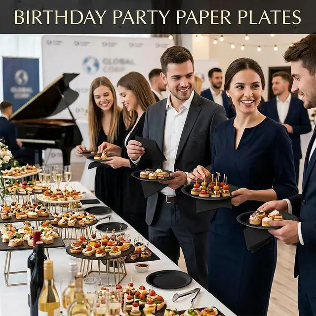Alt view image 7 of 7 - Black 9Inch Paper Plates and Napkins Disposable Plates Serves 24