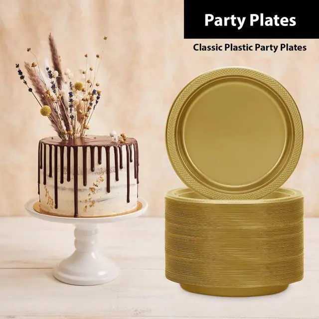 Alt view image 3 of 5 - Gold Solid Color Premium Heavy Weight Plastic Appetizer Plate (7") 50 Count - Elegant & Durable, Perfect for Parties & Events