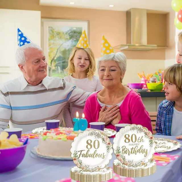 Alt view image 6 of 7 - 80th Birthday Scalloped Paper Plates, White and Gold, 7inch, 50Pcs