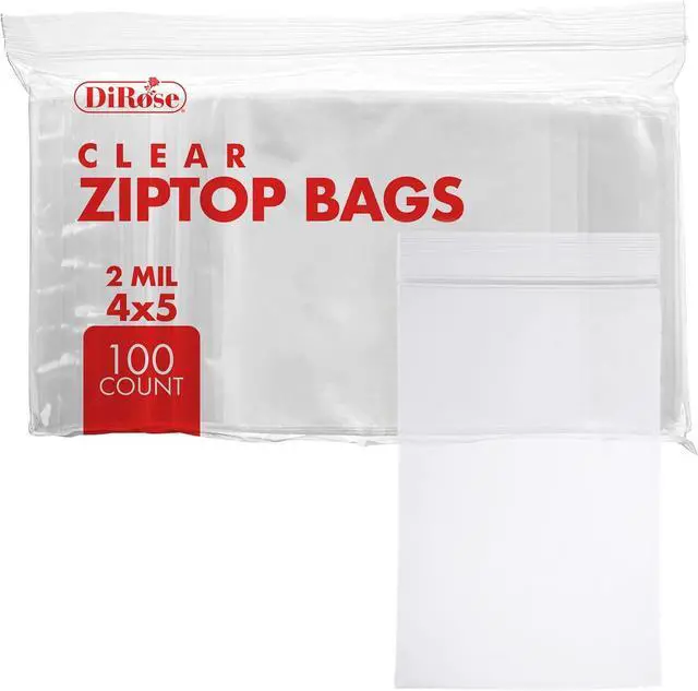 Main image of Dirose 4" x 5" Clear Reclosable Poly Bags Pack of 100, 2 Mil Thickness Resealable Plastic Zip Bags for Snacks, Hardware, Arts & Crafts, and Storage