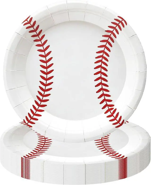 Main image of 50 Pack Baseball Paper Plates 7Inch, Disposable Baseball Birthday Dessert Plates for Cake Salad Fruit Pizza | Baseball Themed Party Supplies & Birthday Party Decorations