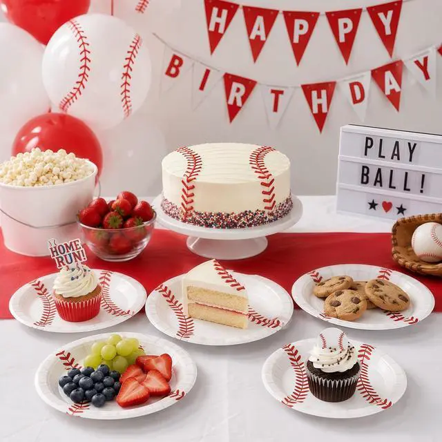Alt view image 5 of 7 - 50 Pack Baseball Paper Plates 7Inch, Disposable Baseball Birthday Dessert Plates for Cake Salad Fruit Pizza | Baseball Themed Party Supplies & Birthday Party Decorations