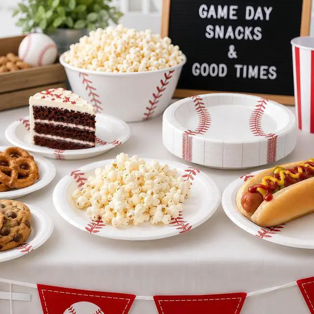 Alt view image 6 of 7 - 50 Pack Baseball Paper Plates 7Inch, Disposable Baseball Birthday Dessert Plates for Cake Salad Fruit Pizza | Baseball Themed Party Supplies & Birthday Party Decorations