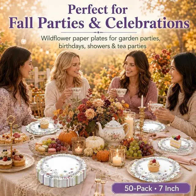 Alt view image 3 of 7 - Wildflower Paper Plates,50-Pack 7 Inch Floral Disposable Plates