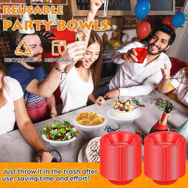 Alt view image 4 of 7 - 24 Pack 16oz White Disposable Plastic Bowls Dessert, Ice Cream, Salad, Soup Serving Cups for Party, Picnic, Food Snacks (White)