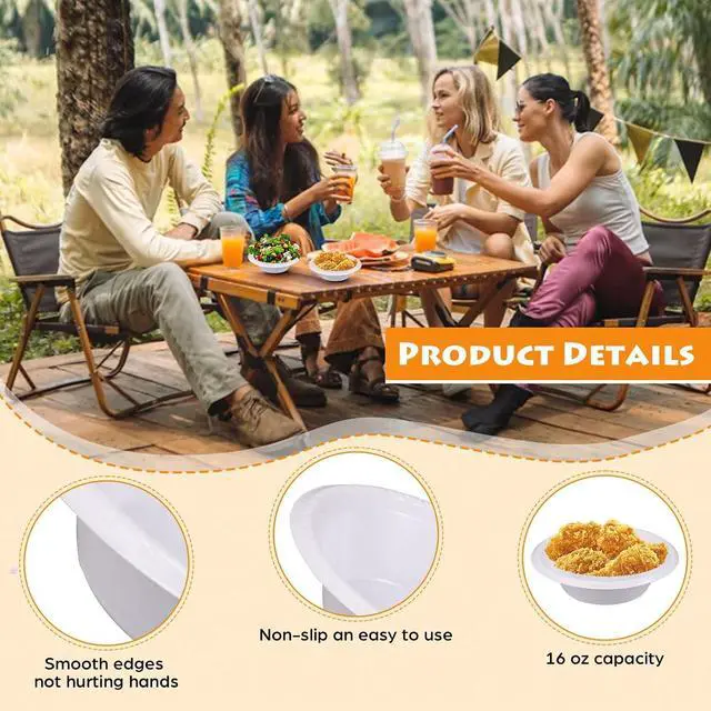 Alt view image 3 of 7 - 24 Pack 16oz White Disposable Plastic Bowls Dessert, Ice Cream, Salad, Soup Serving Cups for Party, Picnic, Food Snacks (White)