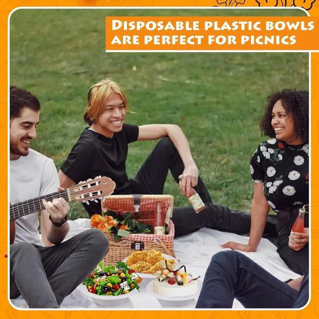 Alt view image 6 of 7 - 24 Pack 16oz White Disposable Plastic Bowls Dessert, Ice Cream, Salad, Soup Serving Cups for Party, Picnic, Food Snacks (White)