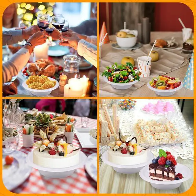 Alt view image 7 of 7 - 24 Pack 16oz White Disposable Plastic Bowls Dessert, Ice Cream, Salad, Soup Serving Cups for Party, Picnic, Food Snacks (White)