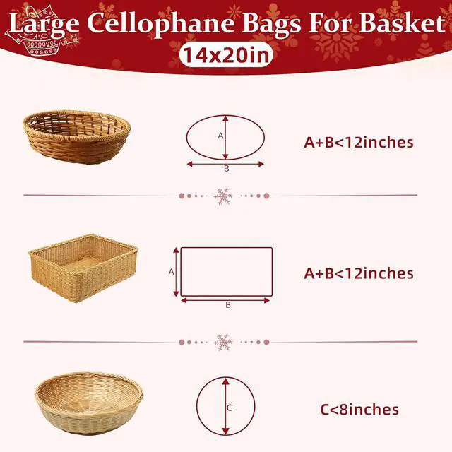 Alt view image 3 of 7 - Clear Basket Bags 50Pack 14"x20" Large Clear Cellophane Bags Cello Bags