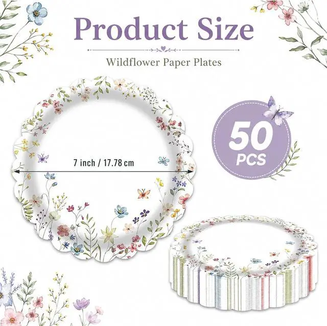 Alt view image 7 of 7 - Wildflower Paper Plates,50-Pack 7 Inch Floral Disposable Plates