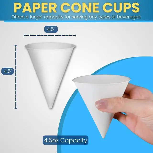 Alt view image 3 of 6 - Disposable White Paper Cone Cups (Pack of 50-4.5 oz) Eco-Friendly, Leak-Proof, Ideal for Events, Water Coolers, Quick Hydration & Efficient Cleanup