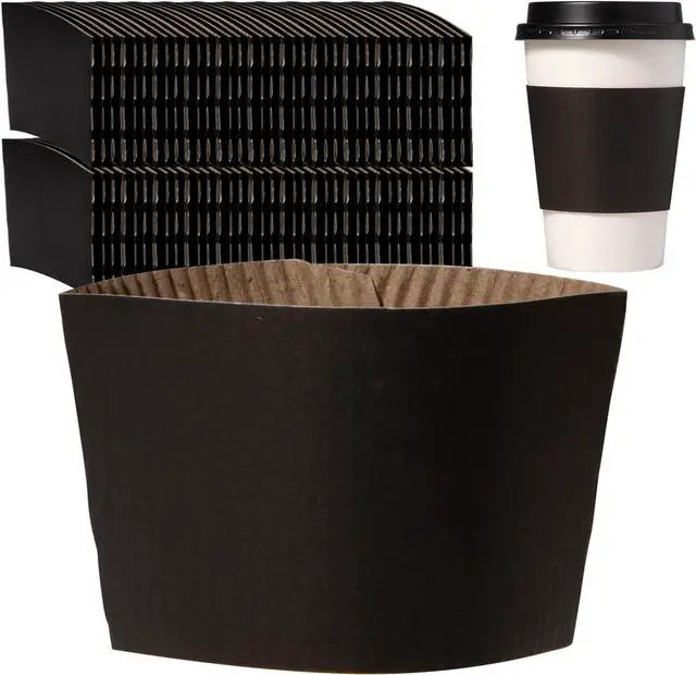 Main image of FMP Brands 100 Pack Black Coffee Sleeves for 16-24 oz Coffee Cups, Disposable Hot Cup Sleeves, Coffee Cup Sleeves for Hot Drinks, Beverage Insulator and Hand Protection for Hot & Cold Drinks