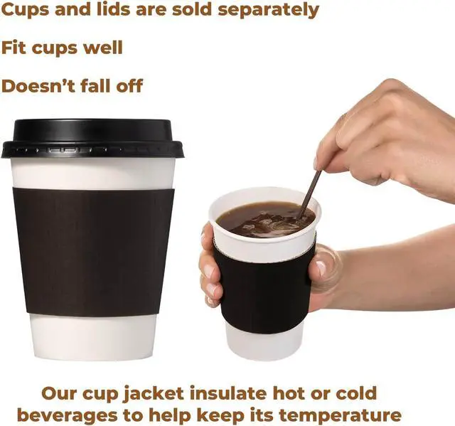 Alt view image 5 of 6 - FMP Brands 100 Pack Black Coffee Sleeves for 16-24 oz Coffee Cups, Disposable Hot Cup Sleeves, Coffee Cup Sleeves for Hot Drinks, Beverage Insulator and Hand Protection for Hot & Cold Drinks