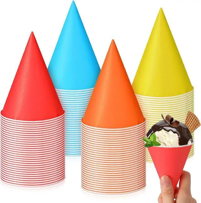 Main image of Eaasty 50 Pcs Snow Cone Cups 4.5 oz Disposable Paper Cone Cups Colored Polka Dot Leakproof Snow Cones for Slush Shaved Ice Cream Sorbet Water Wedding Party (Colorful)