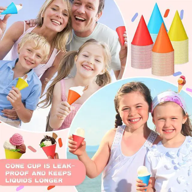 Alt view image 2 of 7 - Eaasty 50 Pcs Snow Cone Cups 4.5 oz Disposable Paper Cone Cups Colored Polka Dot Leakproof Snow Cones for Slush Shaved Ice Cream Sorbet Water Wedding Party (Colorful)