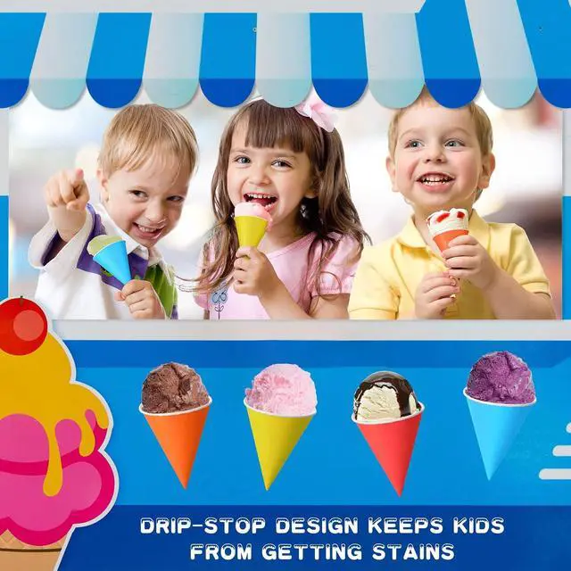 Alt view image 3 of 7 - Eaasty 50 Pcs Snow Cone Cups 4.5 oz Disposable Paper Cone Cups Colored Polka Dot Leakproof Snow Cones for Slush Shaved Ice Cream Sorbet Water Wedding Party (Colorful)