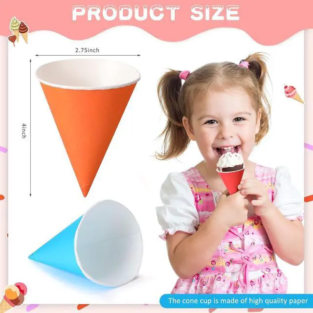 Alt view image 4 of 7 - Eaasty 50 Pcs Snow Cone Cups 4.5 oz Disposable Paper Cone Cups Colored Polka Dot Leakproof Snow Cones for Slush Shaved Ice Cream Sorbet Water Wedding Party (Colorful)