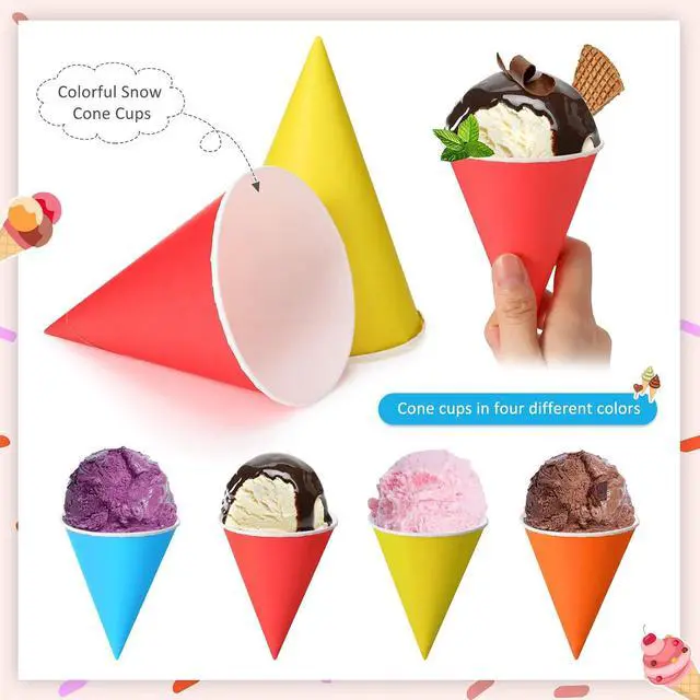 Alt view image 6 of 7 - Eaasty 50 Pcs Snow Cone Cups 4.5 oz Disposable Paper Cone Cups Colored Polka Dot Leakproof Snow Cones for Slush Shaved Ice Cream Sorbet Water Wedding Party (Colorful)