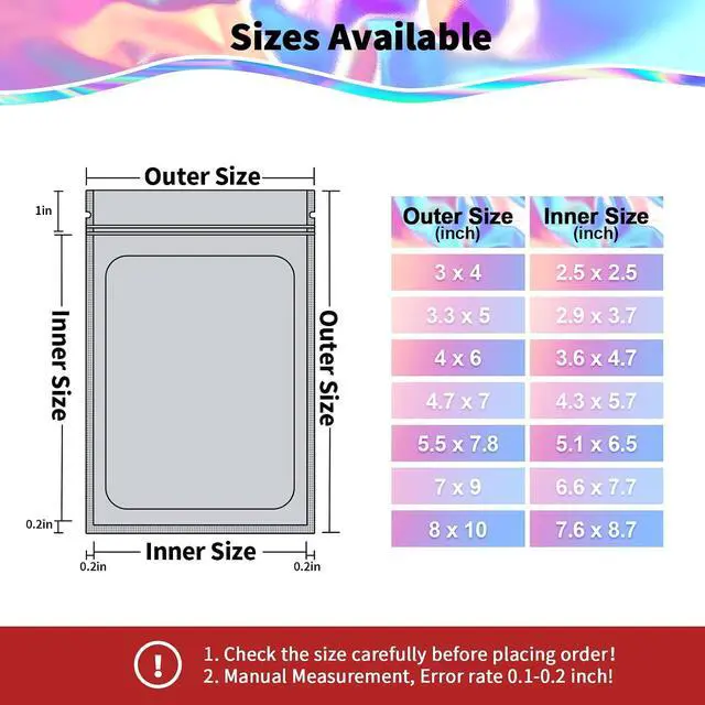 Alt view image 2 of 7 - 100 Pieces Resealable Smell Proof Bags - 4 x 6 Inches Foil Pouch Bags Flat Clear Food Storage Bags Plastic Packaging Foil Mylar Bags for Party Favor Food Storage (Holographic Rainbow Color)