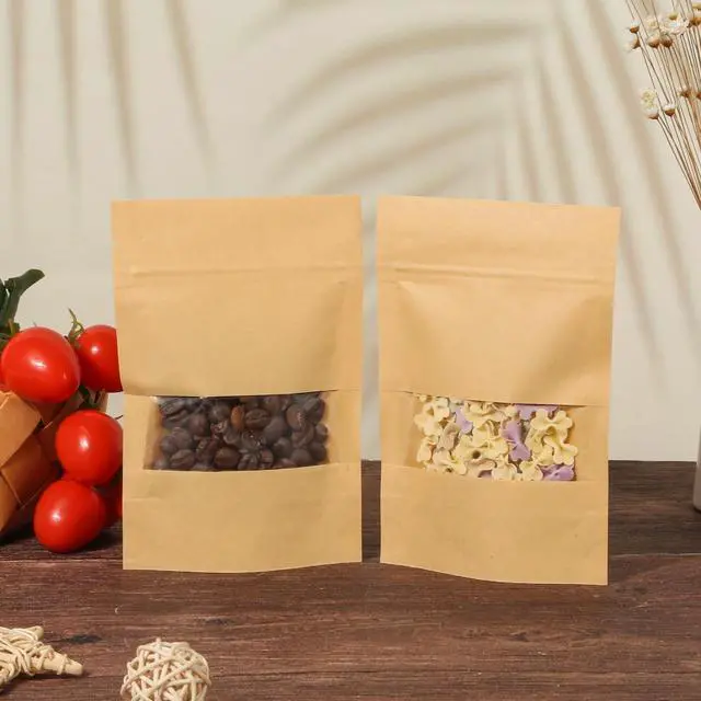 Alt view image 5 of 7 - 100 Pcs Resealable bags, 3.5" x 5.5" Sealable Stand Up Kraft Paper Bags with Matte Window, Zip Lock Food Storage Bags for Packaging Products