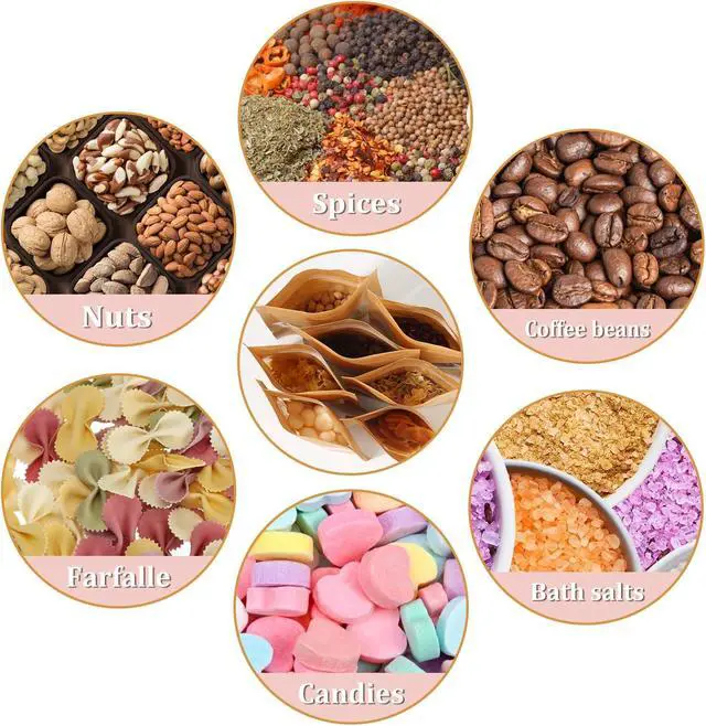 Alt view image 7 of 7 - 100 Pcs Resealable bags, 3.5" x 5.5" Sealable Stand Up Kraft Paper Bags with Matte Window, Zip Lock Food Storage Bags for Packaging Products