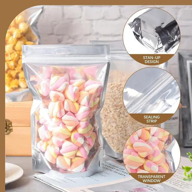 Alt view image 4 of 6 - 100 Pack Silver Mylar Bags with Window, 3x6 in Stand Up Pouches